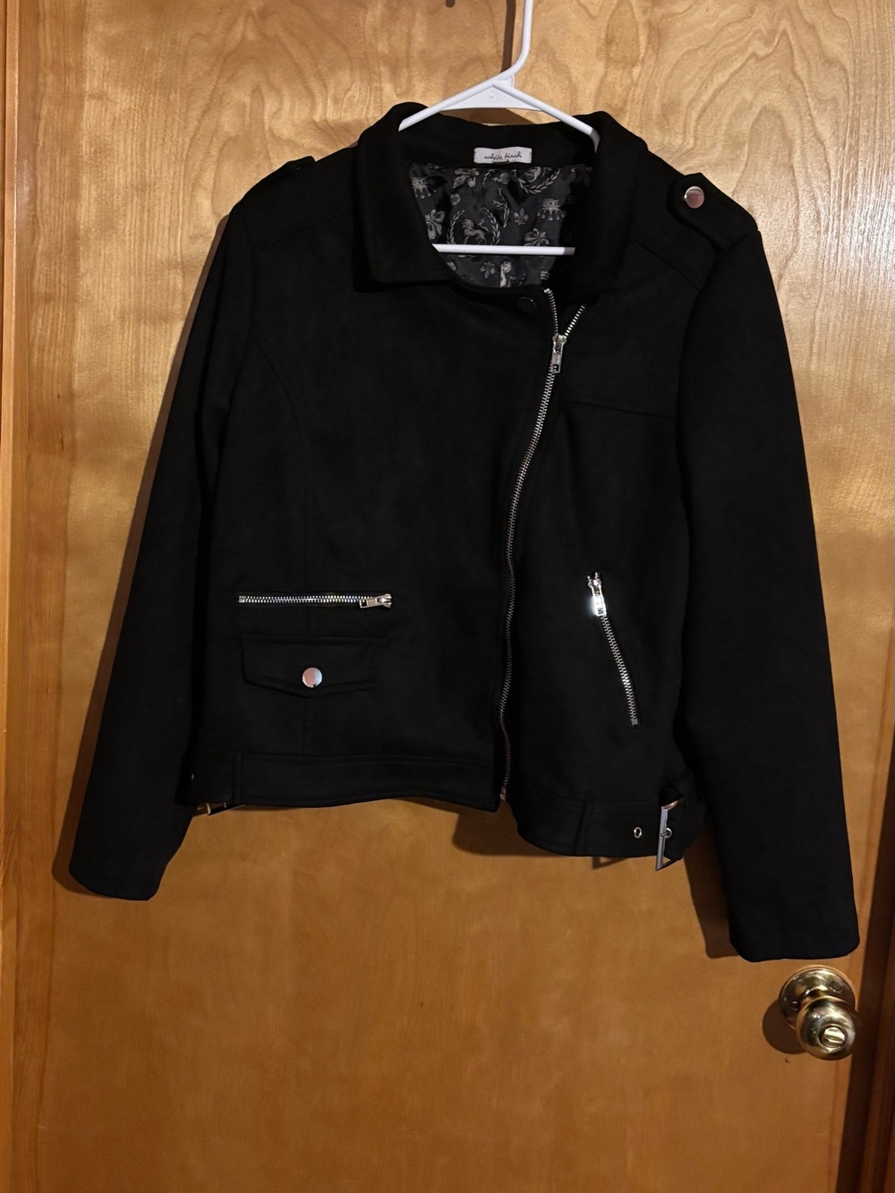 White Birch Black Suede-Look Asymmetrical Zip Moto Jacket Women's Size Large